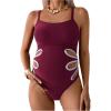 imageOYOANGLE Womens Maternity One Piece Swimsuits Cut Out Spaghetti Strap Pregnancy Bathing Suits SwimwearBurgundy