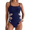 imageOYOANGLE Womens Maternity One Piece Swimsuits Cut Out Spaghetti Strap Pregnancy Bathing Suits SwimwearDark Blue