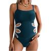 imageOYOANGLE Womens Maternity One Piece Swimsuits Cut Out Spaghetti Strap Pregnancy Bathing Suits SwimwearTeal Blue