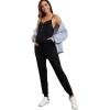 imageOYOANGLE Womens Maternity Ribbed Knit Cami Jumpsuit Button Spaghetti Strap Pregnancy Romper with PocketsBlack