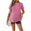 imageOYOANGLE Womens Maternity Shirts Striped Print Short Sleeve Crew Neck Tee Shirt Pregnancy TopsHot Pink