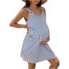 imageOYOANGLE Womens Maternity Striped Print Dress V Neck Sleeveless Casual Pregnancy Short Tank Dresses with PocketsBlue and White
