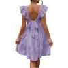 imageOYOANGLE Womens Maternity Tie Backless Ruffle Trim Short Sleeve Square Neck A Line Dress Solid Plain Flared DressesLilac Purple