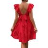 imageOYOANGLE Womens Maternity Tie Backless Ruffle Trim Short Sleeve Square Neck A Line Dress Solid Plain Flared DressesRed Solid
