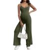 imageOYOANGLE Womens Maternity V Neck Spaghetti Strap Ribbed Knit Long Pants JumpsuitsArmy Green