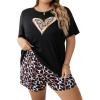imageOYOANGLE Womens Plus Size 2 Piece Pajama Set Plaid Print Short Sleeve Tee Top and Shorts Set SleepwearBlack Brown