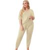imageOYOANGLE Womens Plus Size 2 Piece Short Sleeve Pajama Set Letter Tshirt and pants Lounge Set SleepwearApricot Solid