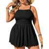 imageOYOANGLE Womens Plus Size 2 Piece Tankini Swimsuit Textured Ruffle Hem Swim Dress with Bottoms SwimwearBlack