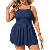 imageOYOANGLE Womens Plus Size 2 Piece Tankini Swimsuit Textured Ruffle Hem Swim Dress with Bottoms SwimwearDeep Blue