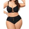 imageOYOANGLE Womens Plus Size 2 Piece V Wired Ruched Swimsuit High Waisted Bikini Set Bathing SuitsBlack