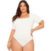 imageOYOANGLE Womens Plus Size Basic Short Sleeve Bodysuit Scoop Neck T Shirts BodysuitNew Light White