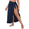 imageOYOANGLE Womens Plus Size Beach Sarong Swimsuit Cover Ups Ruffle Hem Knot Side Wrap Long Maxi SkirtsBlue