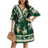 imageOYOANGLE Womens Plus Size Boho Floral Print High Waist V Neck Flared A Line Short DressDeep Green