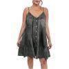 imageOYOANGLE Womens Plus Size Button Front V Neck Denim Cami Dress Ruffle Hem Jean Short SundressDark Grey