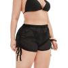 imageOYOANGLE Womens Plus Size Chiffon Beach Swimwear Sheer Wrap Cover Up Swim ShortsBlack Ruched