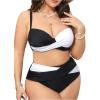 imageOYOANGLE Womens Plus Size Color Block Bikini Sets High Waisted Swimsuit Two Piece Push Up Bathing SuitsBlack and White