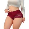 imageOYOANGLE Womens Plus Size Contrast Lace Boyshorts Mid Rise Tummy Control Panties UnderwearBurgundy