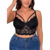 imageOYOANGLE Womens Plus Size Cut Out Floral Lace Bra Wireless Underwire No Padding BraletteBlack