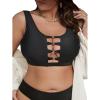 imageOYOANGLE Womens Plus Size Cut Out Scoop Neck Bikini Tops Swimsuit Athletic Tankini TopBlack