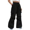 imageOYOANGLE Womens Plus Size Drawstring Waist Wide Leg Casual Cargo Pants with PocketBlack
