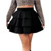 imageOYOANGLE Womens Plus Size Elastic High Waist Short Skirt Layered Ruffle Hem Mini SkirtsBlack