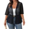 imageOYOANGLE Womens Plus Size Floral Lace Open Front Crochet Cardigans Short Sleeve Lightweight Loose JacketsBlack