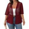 imageOYOANGLE Womens Plus Size Floral Lace Open Front Crochet Cardigans Short Sleeve Lightweight Loose JacketsBurgundy