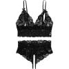 imageOYOANGLE Womens Plus Size Floral Lace Spaghetti Strap Cut Out Bra and Panty Two Piece Lingerie SetBlack