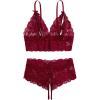 imageOYOANGLE Womens Plus Size Floral Lace Spaghetti Strap Cut Out Bra and Panty Two Piece Lingerie SetCrimson