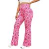 imageOYOANGLE Womens Plus Size Floral Print High Waisted Flared Leg Pants Bell Bottom Rave TrousersHot Pink