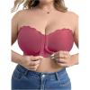 imageOYOANGLE Womens Plus Size Front Closure Push Up Strapless Bandeau Bra Wireless Tube Bralettes with Clear StrapWatermelon Pink