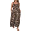 imageOYOANGLE Womens Plus Size Leopard Print Tie Shoulder Jumpsuits Long Pants Romper with PocketBrown and Black