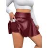 imageOYOANGLE Womens Plus Size PU Leather Ruffle Short Skirts High Waist Pleated Skater Skirt with Built in ShortsBurgundy