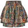 imageOYOANGLE Womens Plus Size Paisley Print Shorts Elastic High Waist Ruffle Loose Boho ShortsMulticolor