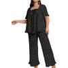 imageOYOANGLE Womens Plus Size Pajama Set Floral Short Sleeve Sleepwear Ruffle Pants 2 Piece Pjs Lounge SetBlack