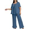 imageOYOANGLE Womens Plus Size Pajama Set Floral Short Sleeve Sleepwear Ruffle Pants 2 Piece Pjs Lounge SetBlue