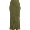 imageOYOANGLE Womens Plus Size Pleated Lettuce Hem Skirts Ribbed Knit Solid Slim Fit Long SkirtArmy Green