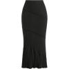 imageOYOANGLE Womens Plus Size Pleated Lettuce Hem Skirts Ribbed Knit Solid Slim Fit Long SkirtBlack