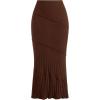 imageOYOANGLE Womens Plus Size Pleated Lettuce Hem Skirts Ribbed Knit Solid Slim Fit Long SkirtBrown