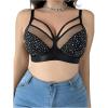 imageOYOANGLE Womens Plus Size Rhinestone Contrast Mesh Bras Wireless Cut Out Everyday BralettesBlack