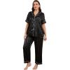 imageOYOANGLE Womens Plus Size Satin Pajama Set Silky Short Sleeve Button Down Tops and Pants Sleepwear LoungewearBlack Solid