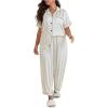 imageOYOANGLE Womens Plus Size Satin Pajama Set Silky Short Sleeve Button Down Tops and Pants Sleepwear LoungewearWhite