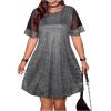 imageOYOANGLE Womens Plus Size Sequin Sparkly Short Sleeve Sheer Tee Shirt Dress Party Tunic DressesSilver