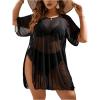 imageOYOANGLE Womens Plus Size Sheer Mesh Split Thigh Beach Cover Up Dress Bathing Suit SwimwearBlack