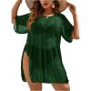 imageOYOANGLE Womens Plus Size Sheer Mesh Split Thigh Beach Cover Up Dress Bathing Suit SwimwearDark Green