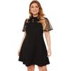 imageOYOANGLE Womens Plus Size Short Sleeve Dress Contrast Mesh Bow Tie Neck ALine Party DressBlack