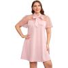 imageOYOANGLE Womens Plus Size Short Sleeve Dress Contrast Mesh Bow Tie Neck ALine Party DressPastel Pink