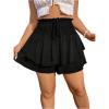 imageOYOANGLE Womens Plus Size Smocked Tiered Ruffle Flowy Shorts Drawstring Elastic Waist Wide Leg ShortsBlack
