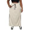 imageOYOANGLE Womens Plus Size Striped Side Drawstring Waist Cargo Skirt Loose Casual Maxi Skirts with Flap PocketsApricot
