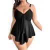 imageOYOANGLE Womens Plus Size Tankini Bathing Suits Two Piece Knot Front Swim Dress and Bikini Bottoms BeachwearBlack